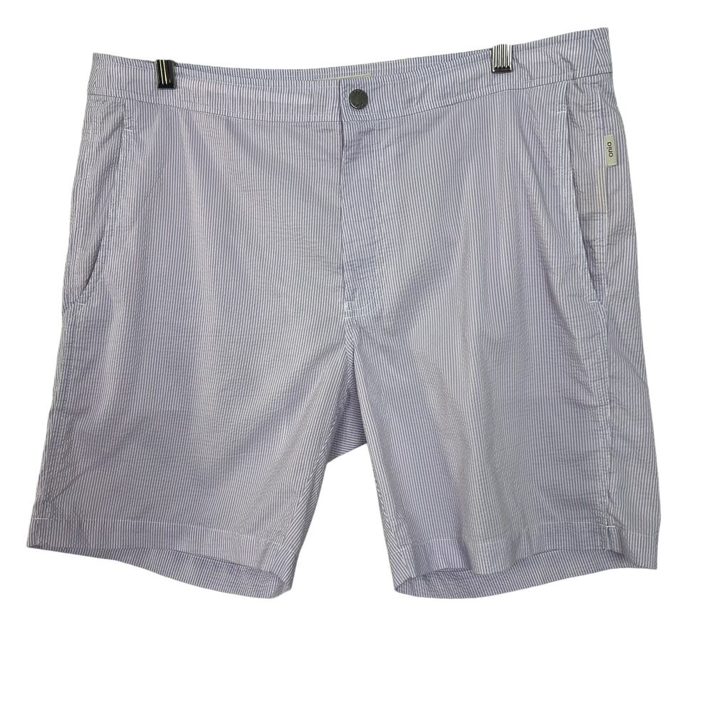 Onia Calder 7.5" Swim Shorts Mens Size 36‎ Purple White Stripes Seersucker